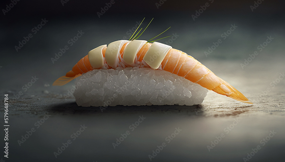 Prawn nigiri food photography photorealistic detailed Prawn nigiri food photography photorealistic detailed