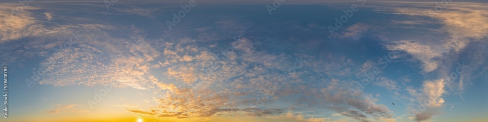 Dark blue sunset sky panorama with golden Cirrus clouds. Seamless hdr 360 panorama in spherical equirectangular format. Full zenith for 3D visualization, sky replacement for aerial drone panoramas. Dark blue sunset sky panorama with golden Cirrus clouds. Seamless hdr 360 panorama in spherical equirectangular format. Full zenith for 3D visualization, sky replacement for aerial drone panoramas.
