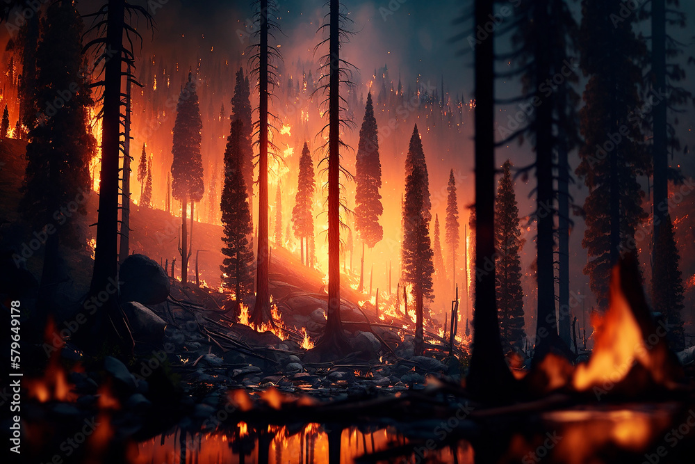 generative ai illustration of widespread forest fire, bushfire generative ai illustration of widespread forest fire, bushfire