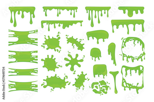 Concept Slime set without people scene in the flat cartoon style. Image of slippery green spots. Vector illustration.