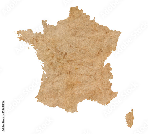 map of France on old brown grunge paper