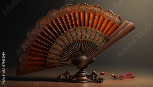 Colorful Traditional Chinese Fan with Floral Design