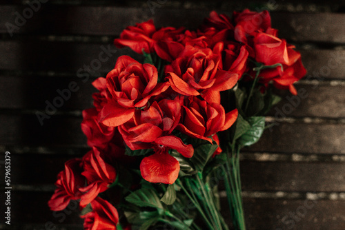 roses on a wooden surface