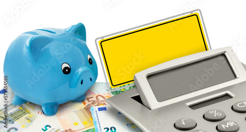 Sparschwein, Rechner und Euro Geldscheine Hintergrund transparent PNG cut out