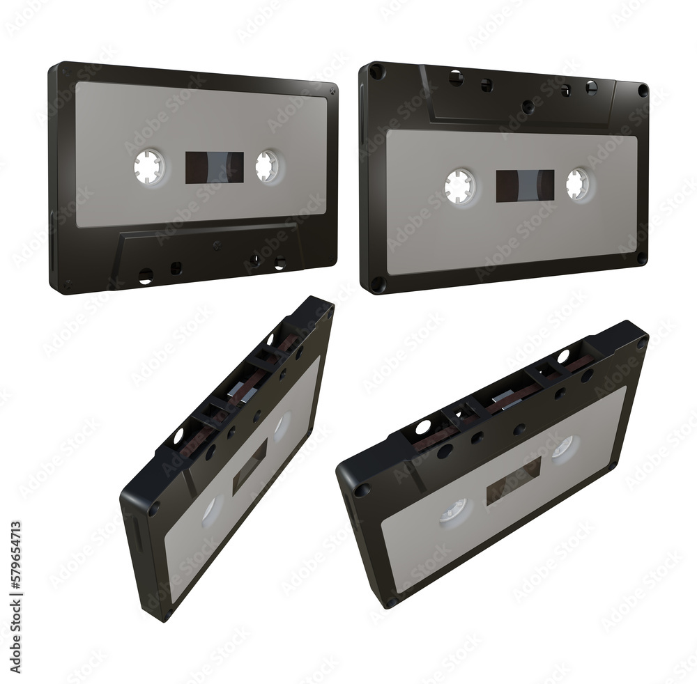 Obraz premium 3d rendering cassette tape media format audio recording and playback perspective view