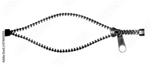 Zipper or fastener unzipping close-up isolated on transparent white