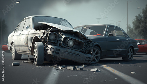 Crash on the Country Road: Devastating Car Accident Scene © artefacti