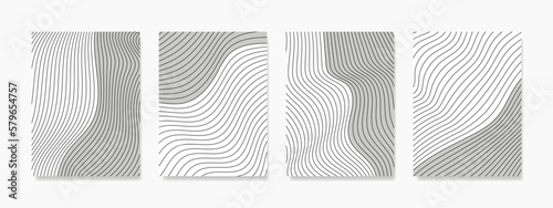 This abstract wall art features a geometric line pattern in a wavy shape with a half-closed shadow. Created as a vector linear illustration, perfect for, wallpapers, posters, and room decorations.