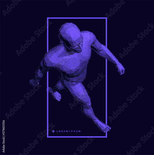 Man walk in same direction from above. One person walking on the road. The only limitations man has are the ones he sets for himself. Template for design, website or presentation. 3D illustration.