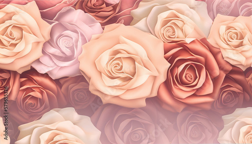Beautiful Soft Tones of Rose Flowers with Copy Space. Generative Ai © Putra