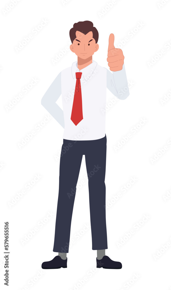 Full length of Thumbs Up Businessman. Flat vector cartoon illustration Full length of Thumbs Up Businessman. Flat vector cartoon illustration