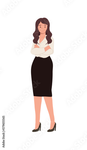 Confident businesswoman concept. Attractive successful business woman. Flat vector cartoon illustrations.