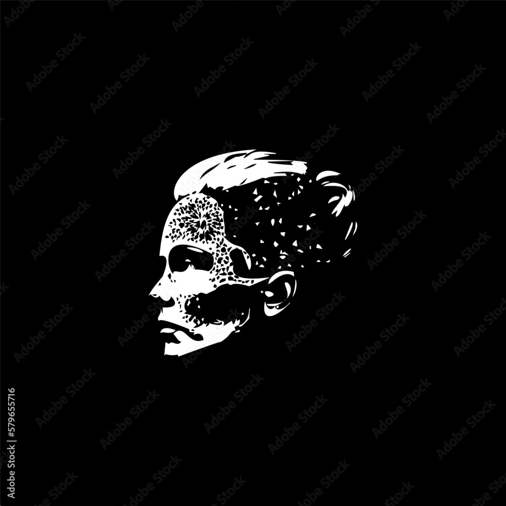 Woman sugar skull dotwork tattoo with dots shading, tippling tattoo. Hand drawing face portrait white emblem on black background for body art, minimalistic sketch monochrome logo. Vector illustration Woman sugar skull dotwork tattoo with dots shading, tippling tattoo. Hand drawing face portrait white emblem on black background for body art, minimalistic sketch monochrome logo. Vector illustration