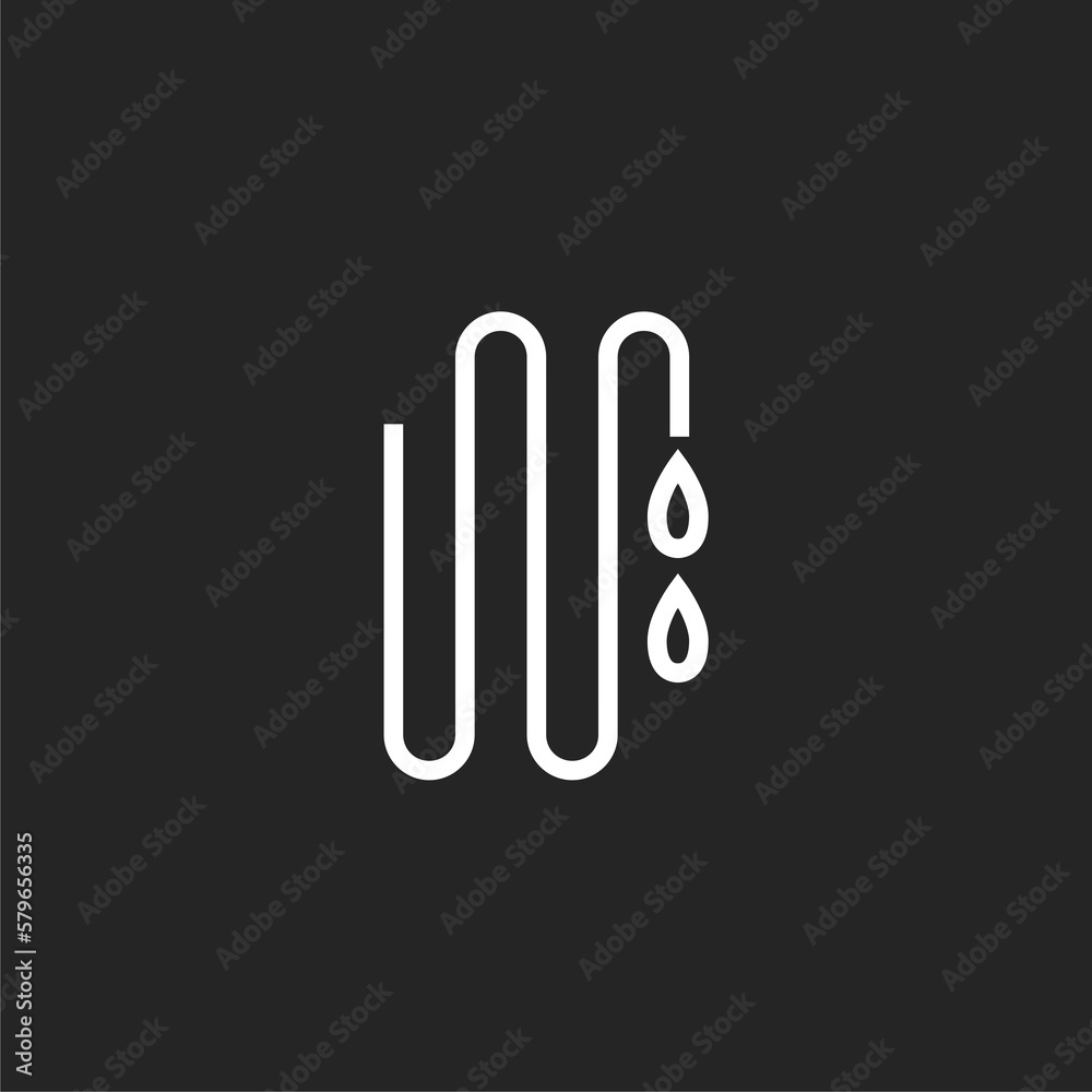 Underfloor heating system line icon on black background. 