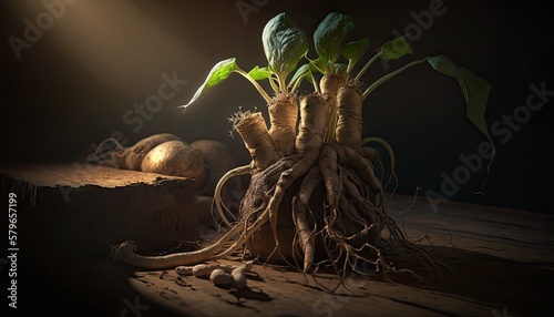 arrowroot (Maranta arundinacea)on green leaves with Generate AI