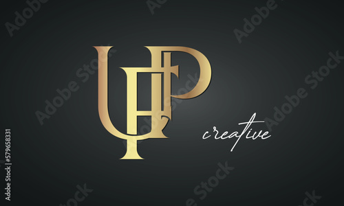 luxury letters UFP golden logo icon premium monogram, creative royal logo design photo