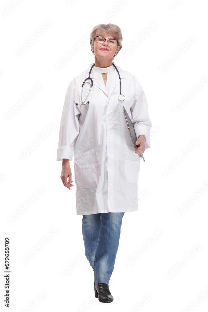 Front view of nice female doctor holding clipboard smiling Front view of nice female doctor holding clipboard smiling