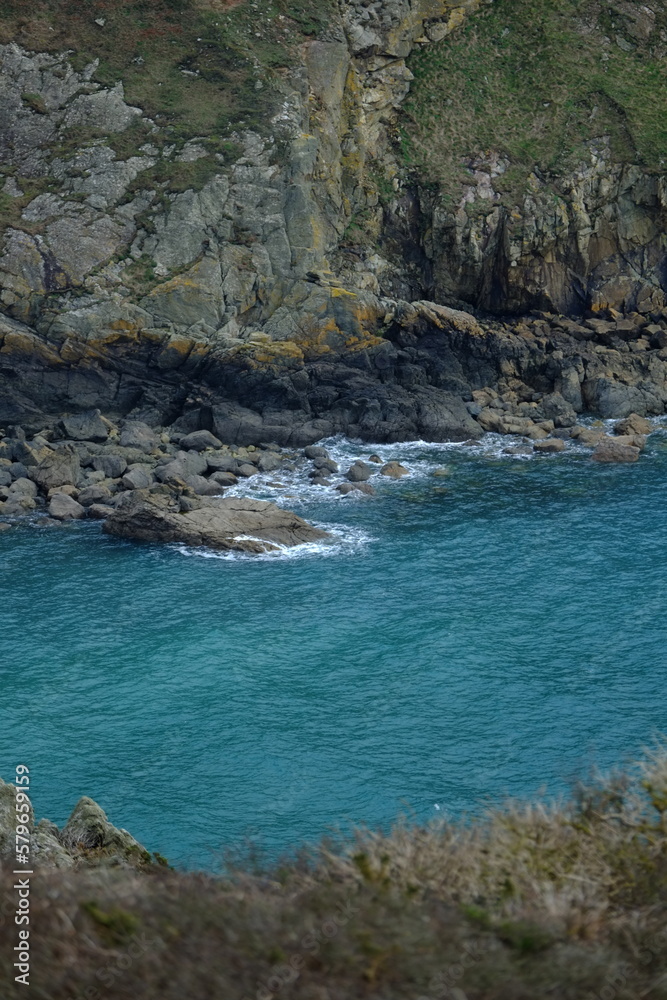 A close-up of the cliff and the rocks at Nez de Jobourg.