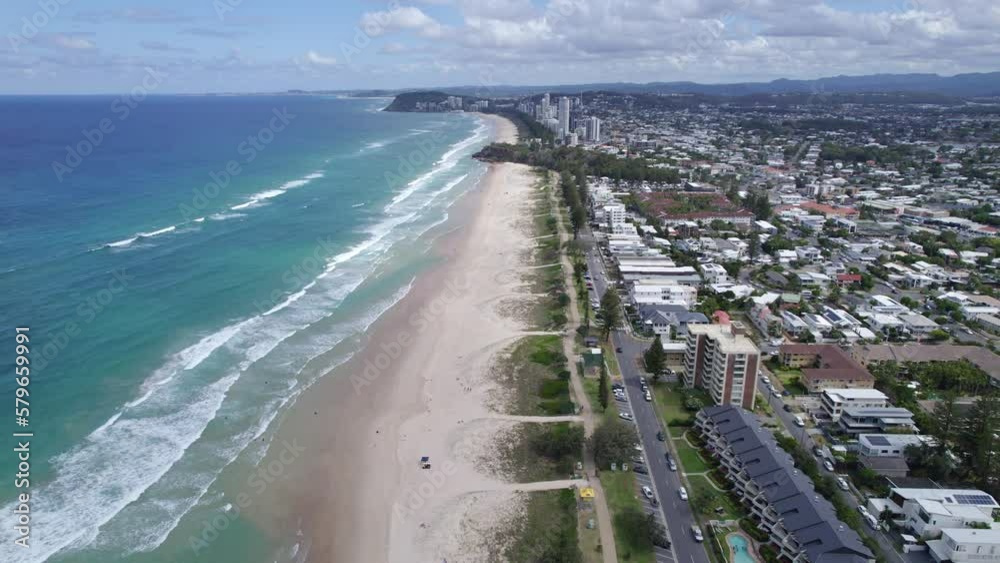 Flight Above The Miami Beach Near Little Burleigh In Queensland, Australia. wide aerial Flight Above The Miami Beach Near Little Burleigh In Queensland, Australia. wide aerial