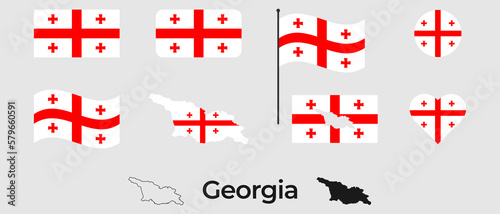 Flag of Georgia. Silhouette of Georgia. National symbol