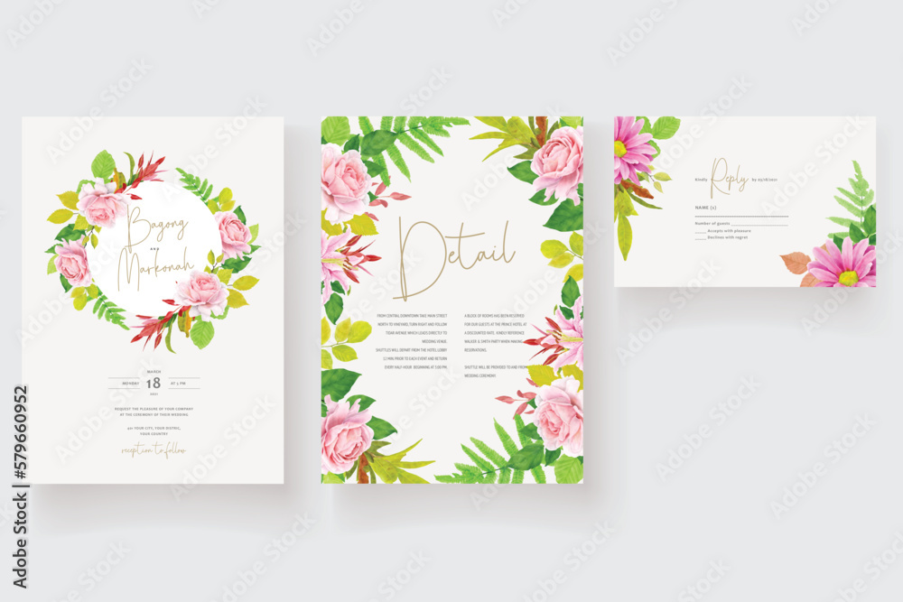 hand drawn floral ornament invitation card set