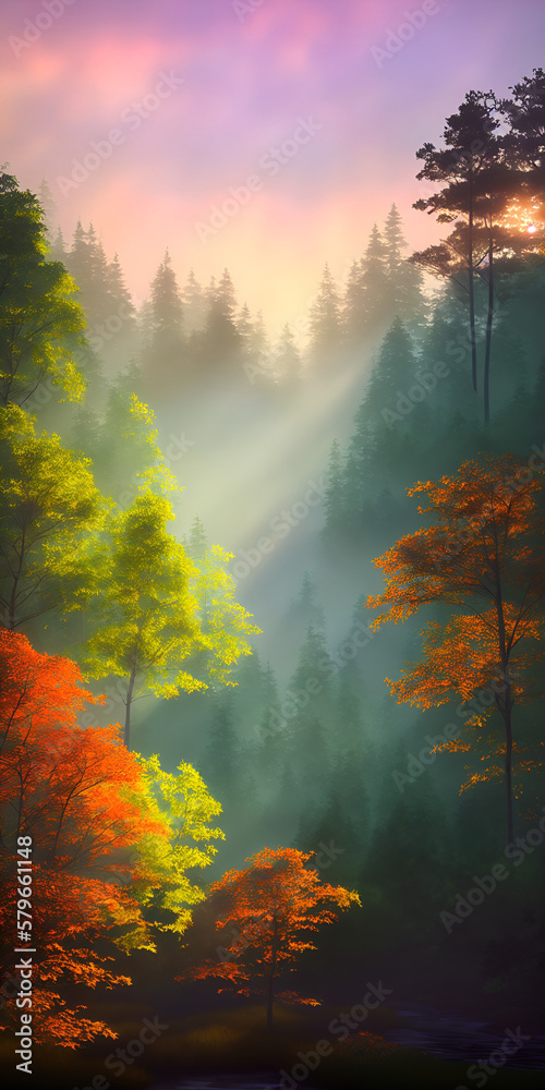 Fototapeta premium Beautiful minimalist forest. AI generated illustration