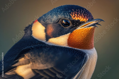 close up of a bird of a swallow created with Generative AI technology