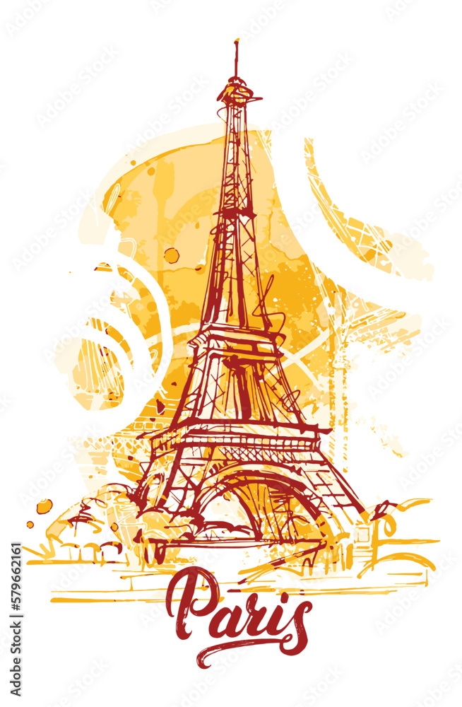 Eiffel tower parisian symbol hand drawn vector illustration