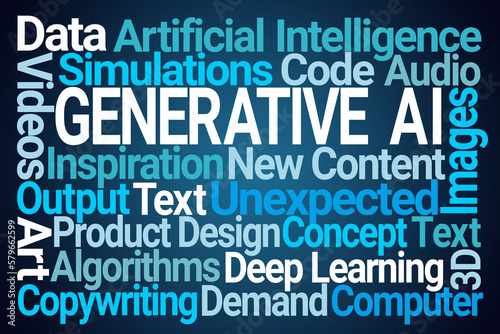 Generative AI Word Cloud on Blue Background