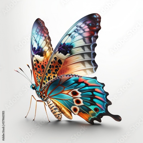 A close up of a rainbow butterfly in white background., Generative Ai (2)