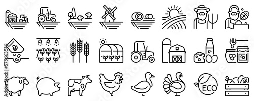 Fotografiet Line icons about farm on transparent background with editable stroke