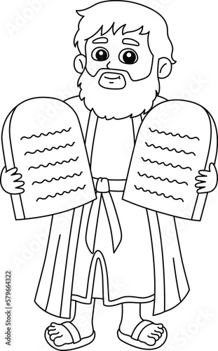 Moses with 10 commandments Isolated Coloring Page