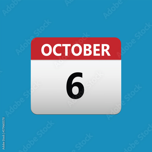 6th October calendar icon. October 6 calendar Date Month icon. Isolated on blue background
