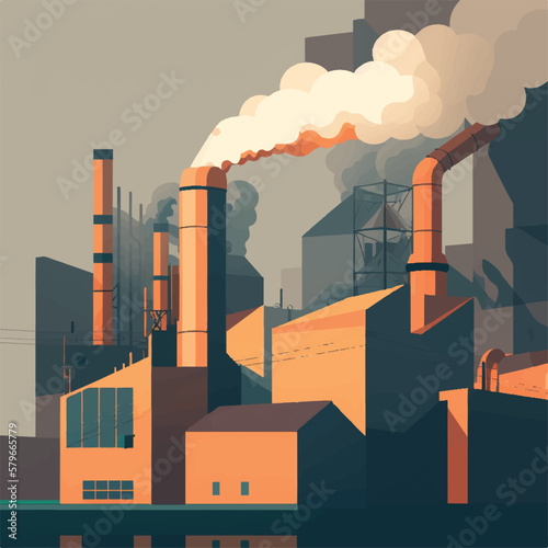 Air pollution factory chimney flat design