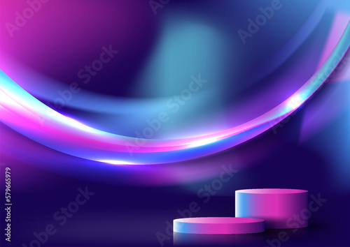 Abstract technology 3D realistic neon colors podium stand