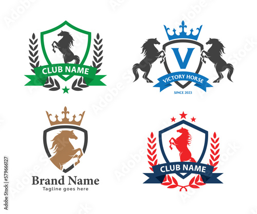 Horses Letter Crest with shield and Crown for Hotel  Finance  sport Club Business Logo design