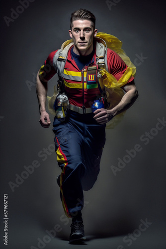 Man paramedic runing front view - Ai generative