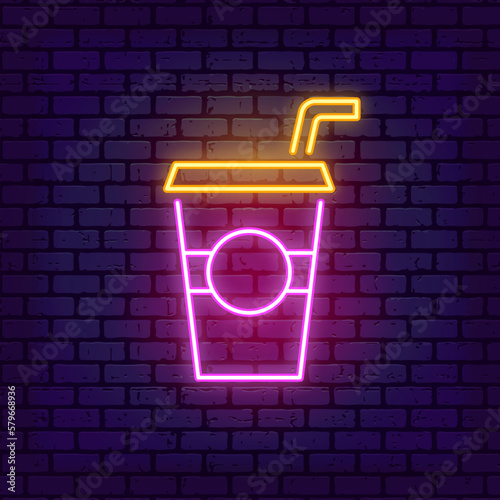 Neon glowing soft drink icon