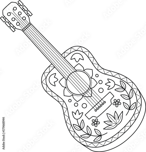 Guitar Isolated Coloring Page for Kids