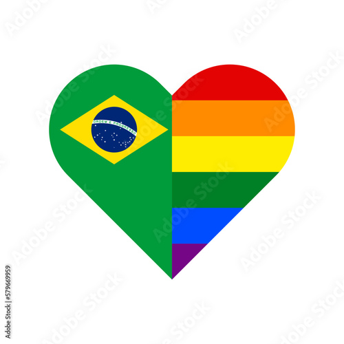 unity concept. heart shape icon of brazil and rainbow flags. vector illustration isolated on white background