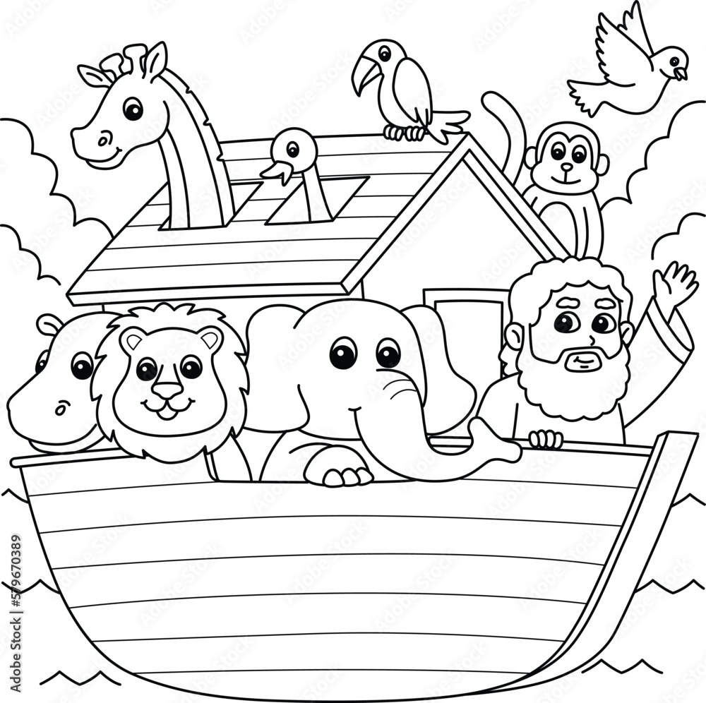Noahs Ark Coloring Page for Kids Stock Vector | Adobe Stock