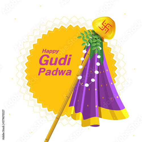 easy to edit vector illustration of Gudhi Padwa ( Lunar New Year ) spring festival for traditional New Year for Marathi and Konkani Hindus celebrated in Maharashtra and Goa