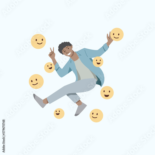 Happy people jumping or floating in air for joyful with smile icon.The concept of happiness, joy and success.Vector illustration.