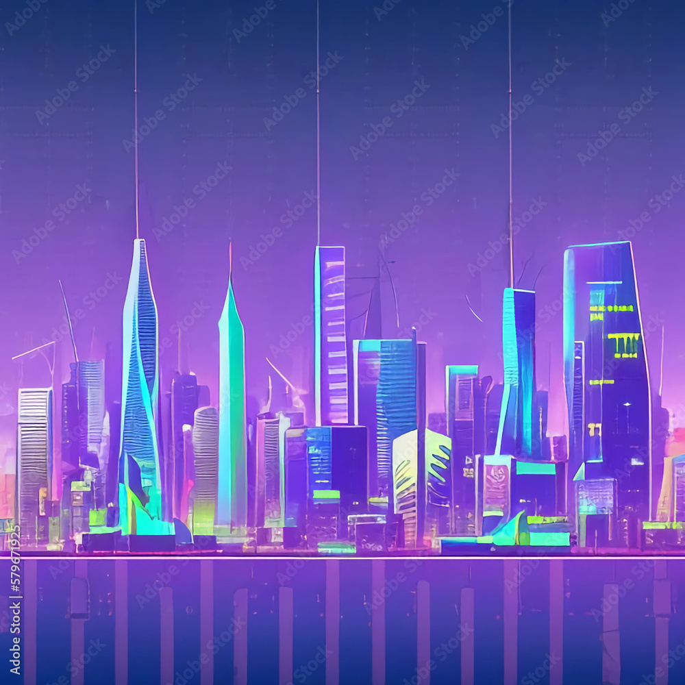 futuristic cityscape with towering skyscrapers and neon lights_outpud 4