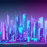 futuristic cityscape with towering skyscrapers and neon lights_outpud