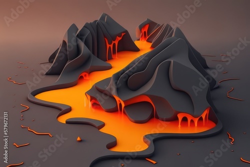 Lava flows, covering everything in its path,, concept, AI generation.