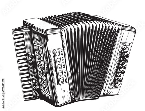 Accordion musical instrument hand drawn sketch illustration photo