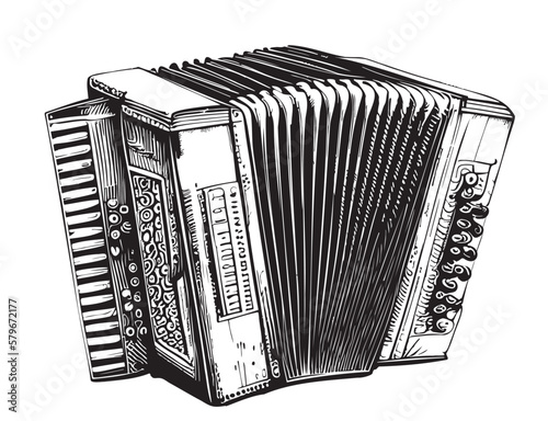 Accordion musical instrument hand drawn sketch illustration