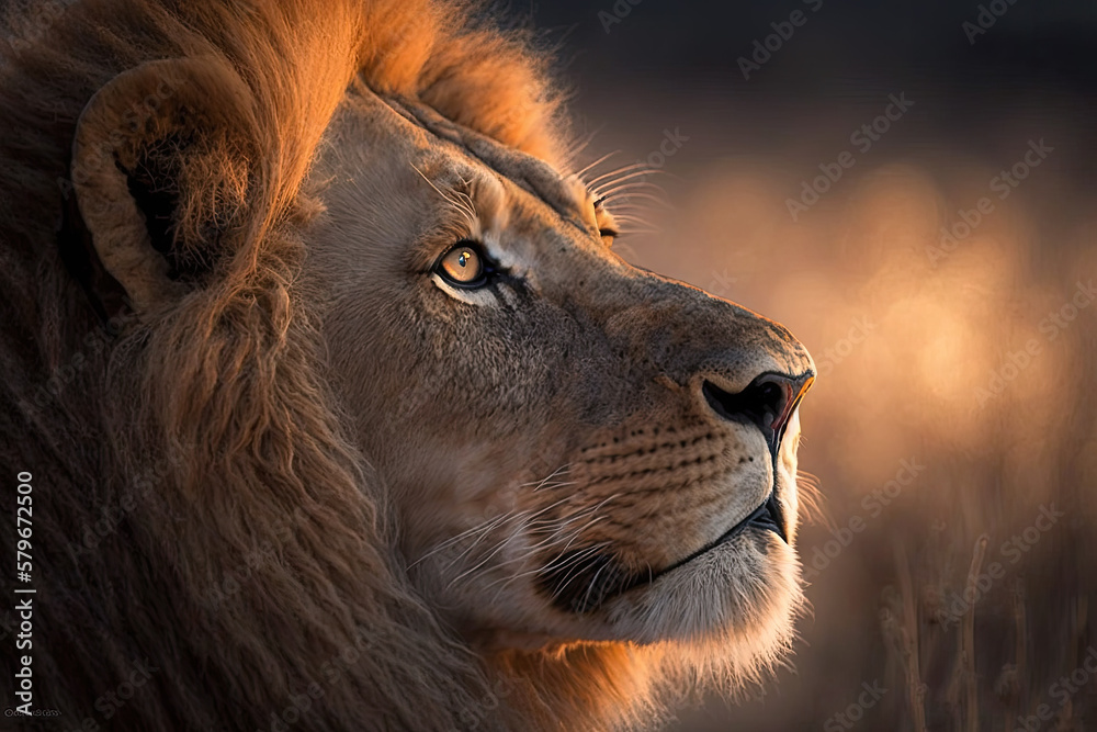 Naklejka premium portrait of a lion created with Generative AI technology
