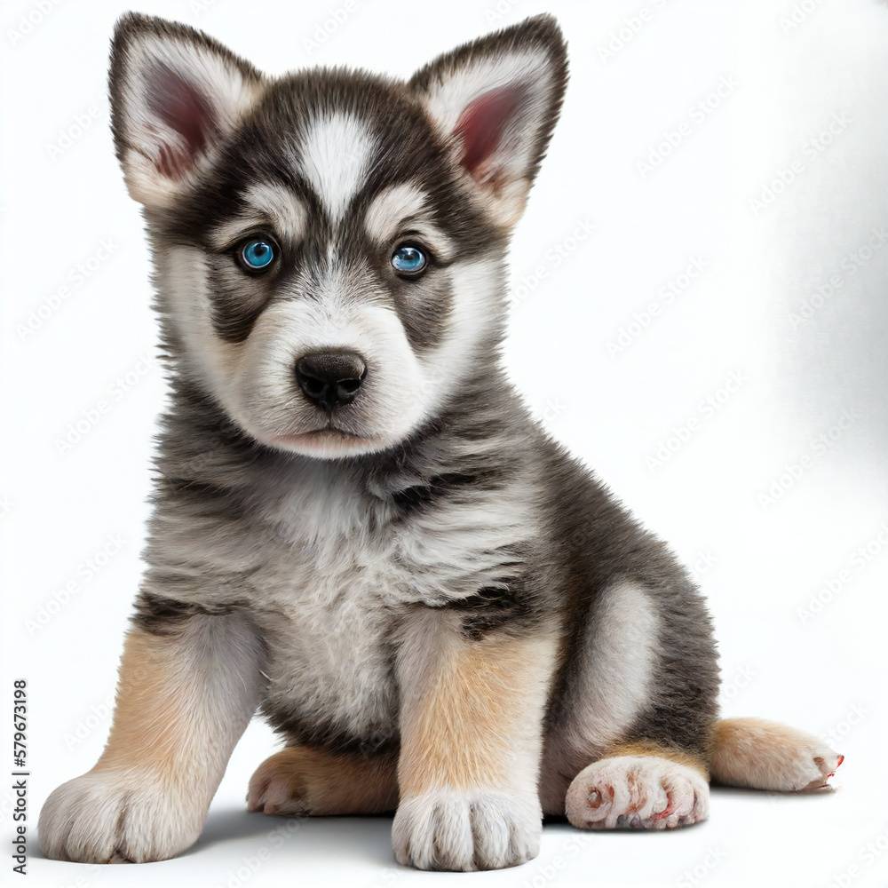 Adorable Husky Puppy, Purebred Dog Breeds, Isolated on White Background, Pet Photography, Generative AI